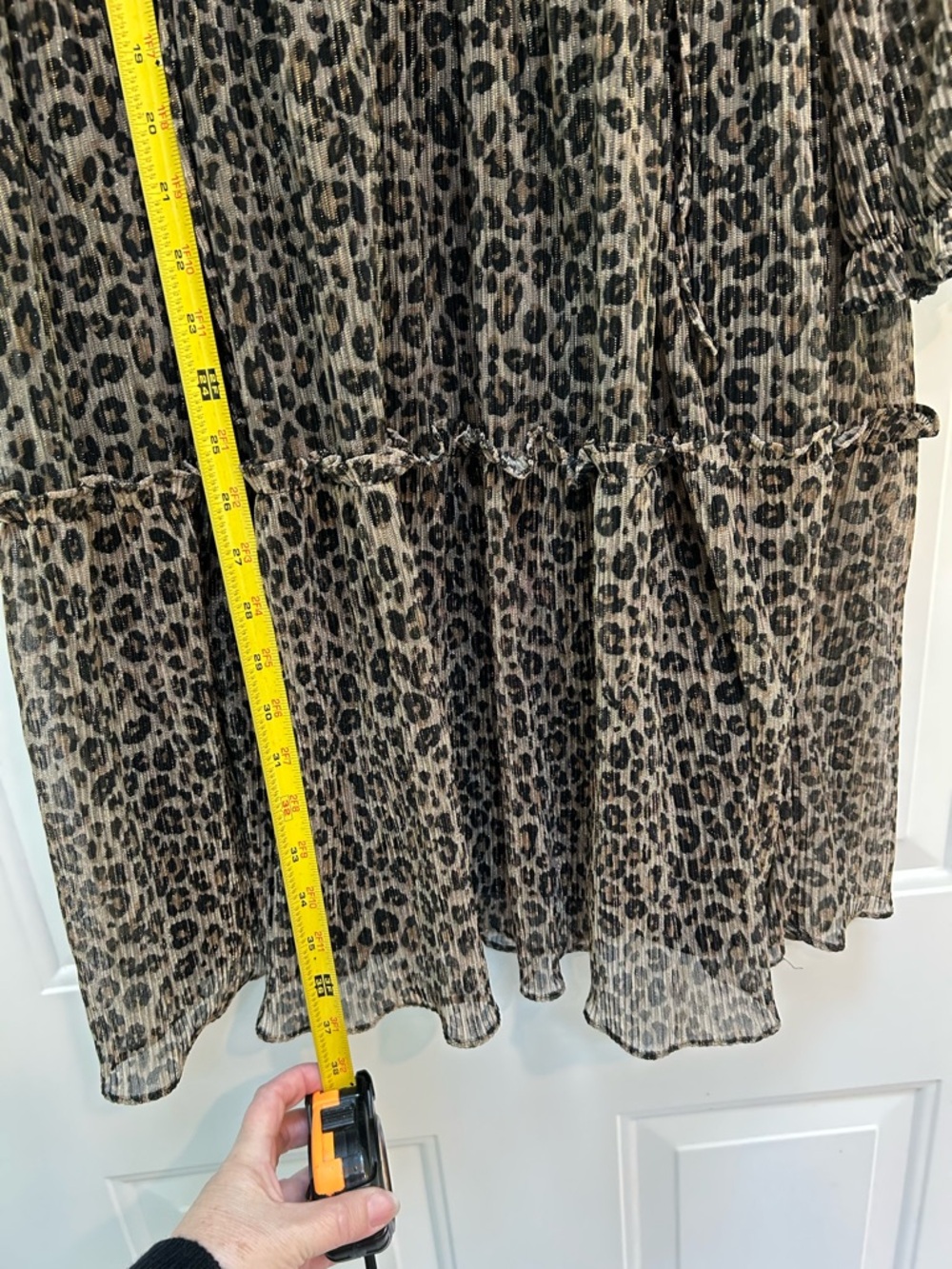 Just...Taylor Black and Brown Sheer Leopard-Print Trim Ruffled Neck Dress 12 - Picture 6 of 7